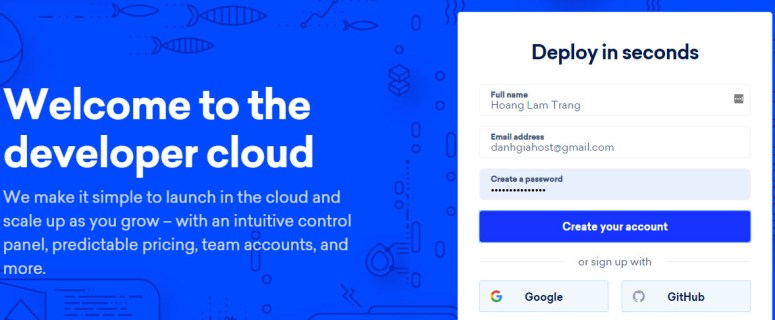 Hướng dẫn đăng ký DigitalOcean để nhận được 100 USD khuyến mãi