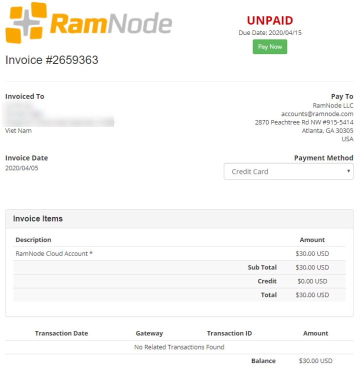 Hướng dẫn tạo, nộp tiền vào tài khoản tại Ramnode