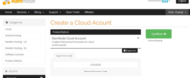 Ramnode cộng thêm 25% khi tiền nộp vào tài khoản Cloud