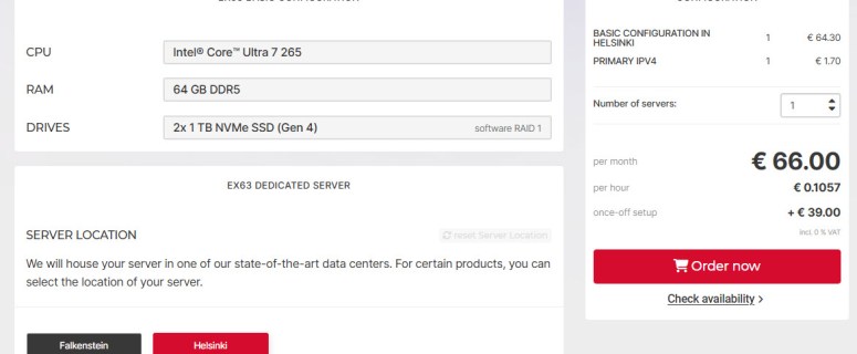 Hetzner EX63 ra mắt dòng Dedicated Server mới với Intel Core Ultra 7