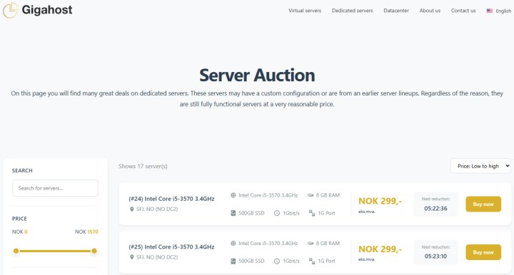 Gigahost server auction